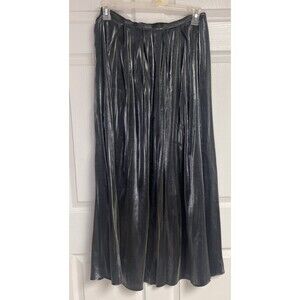 AGB Metallic Silver Accordion Zipper Back Maxi Skirt Womens Size Large See Meas.